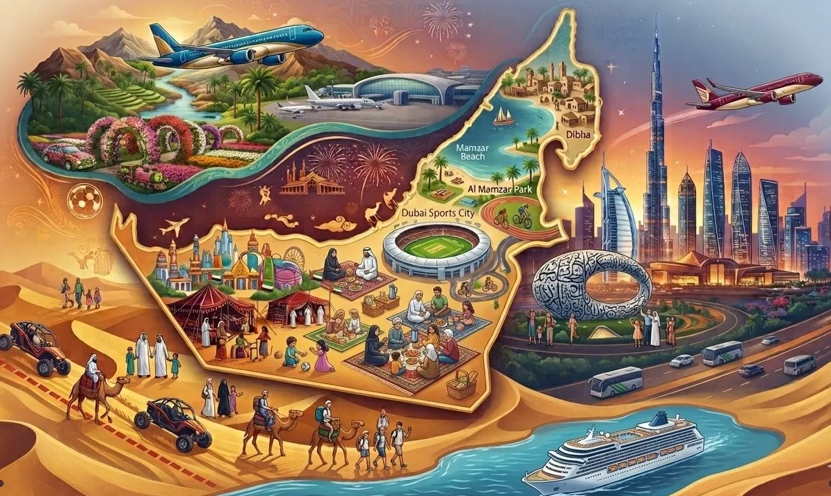UAE — desert dunes, skyscrapers and traditional architecture